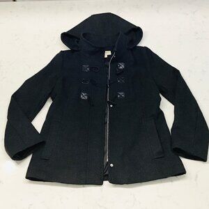 Michael Kors 80% Wool Pea Coat with Toggle Hood Size 10 Charcoal Grey